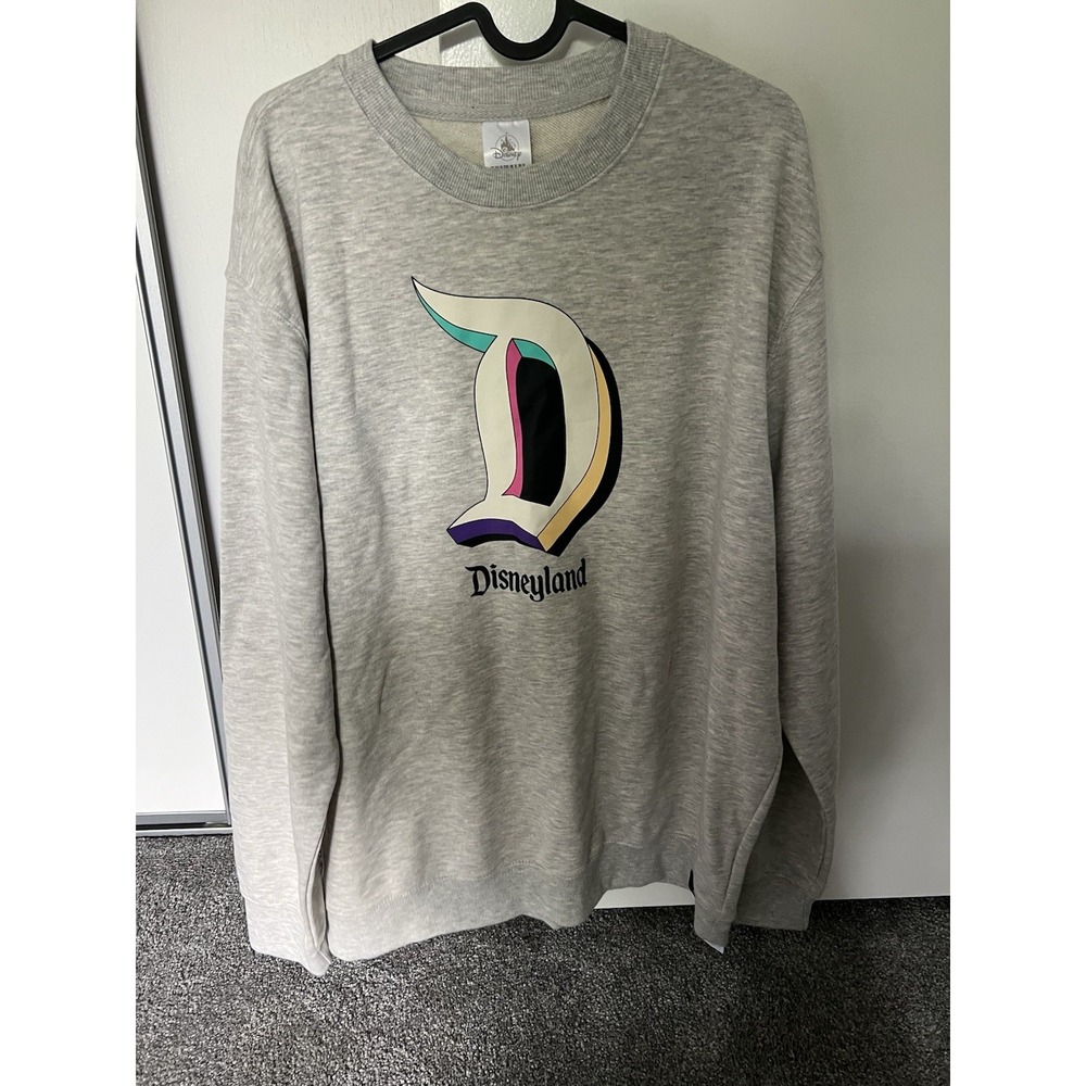 Disney Parks Disneyland "D" Logo Adult  xl Pullover Sweatshirt Grey NWT